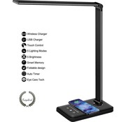 Fuegobird Fuegobird EK009 Lampe de bureau LED - Filaire - Chargement sans fil pour téléphone - Dimmable - Pliable - Smart Touch - Technologie Qi - Noir