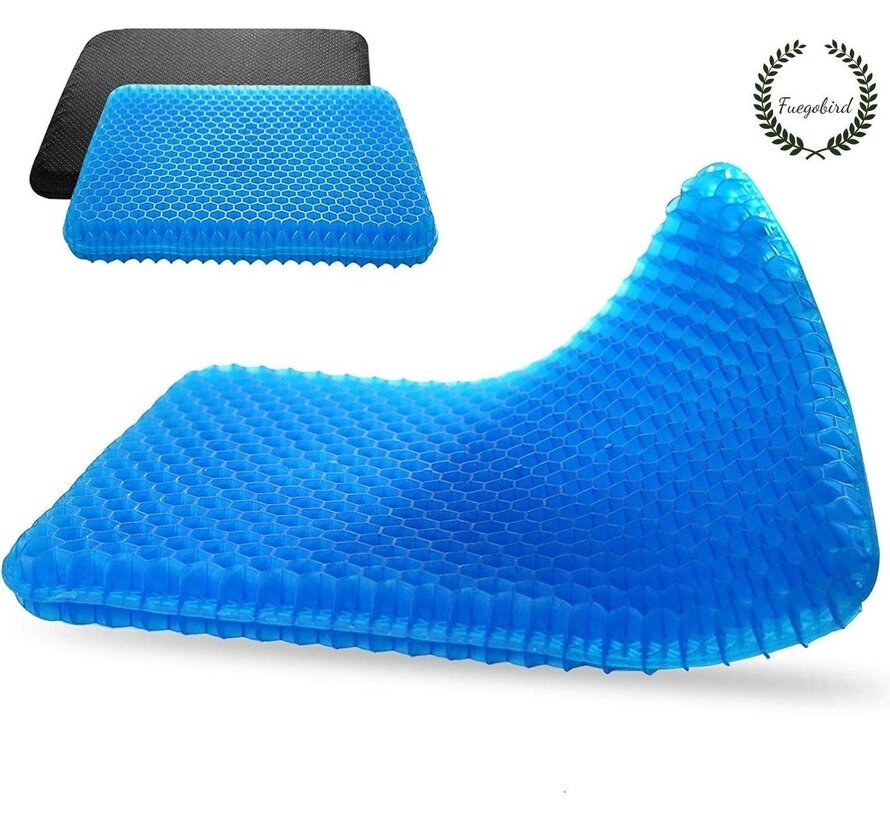 Fuegobird Gel Pillow - Coussin ergonomique - Coussin de siège orthopédique - Structure alvéolaire double couche - Avec housse de coussin - Bleu
