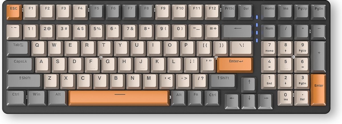 Clavier de jeu mécanique Fuegobird K3 - 100 touches - Switch rouge - QWERTY - Rétroéclairage RGB - Gris/Orange