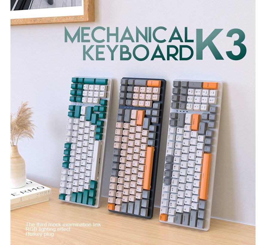 Fuegobird K3 Mechanical Gaming Keyboard - 100keys - Red Switch - QWERTY - Mechanical RGB Backlight Keyboard - White/Green