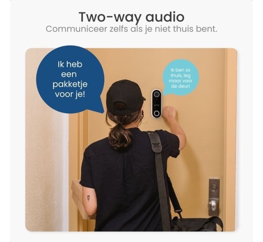 Sonnette sans filextérieur étanche Gologi - Sonnette vidéo HD - Avec caméra et Wifi - Gong inclus - Application en néerlandais - Étanche - Blanc