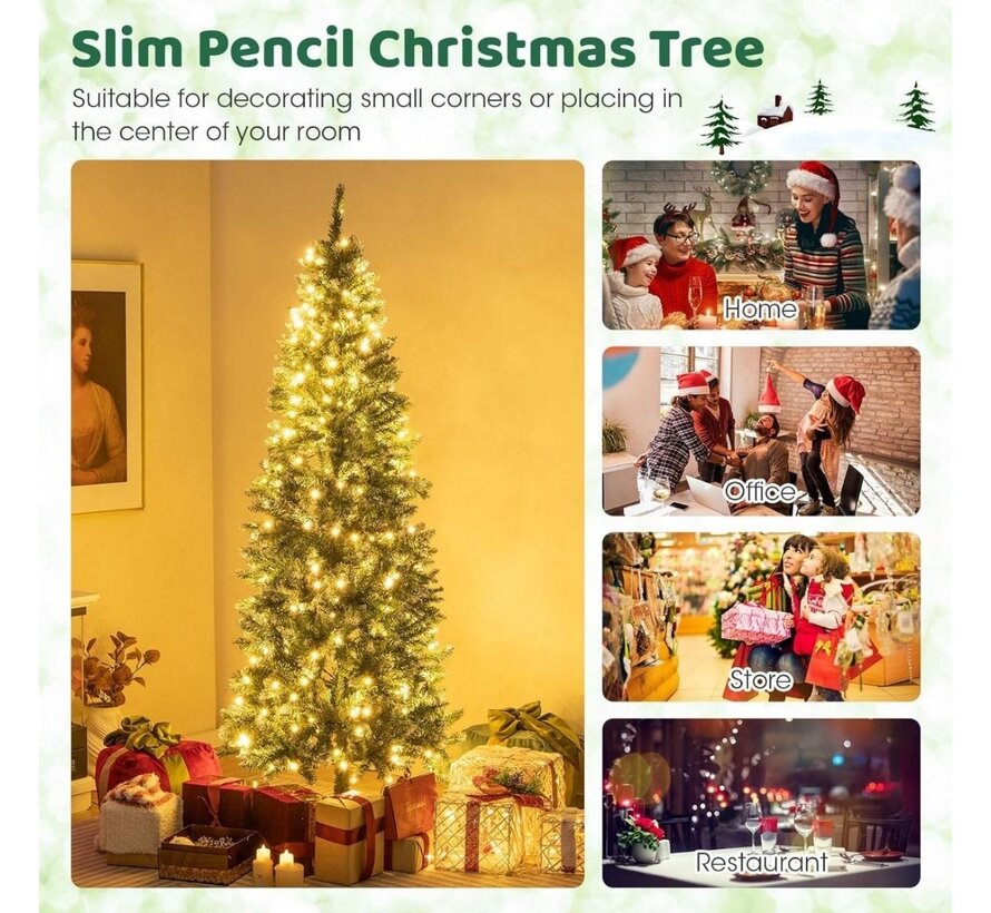 Sapin de Noël Coast en forme de crayon avec 250 Leds - 180cm - Vert