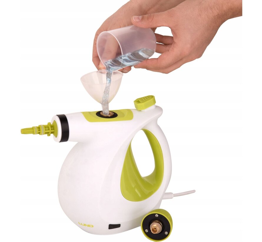 LUND Professional Hand Steam Cleaner WITH 7 Attachments - Steam Cleaner - Child Lock - 17-Piece Set - 900W-1050W - Green/White