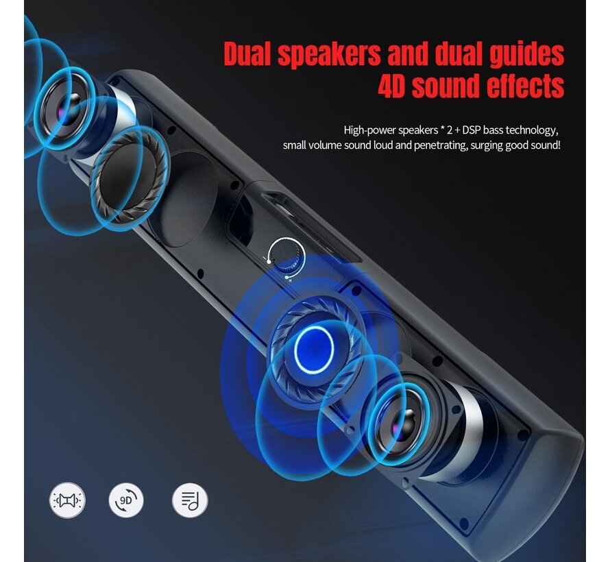 HXSJ Q3 Soundbar PC Speaker - USB - pour ordinateurs de bureau / portables / téléviseurs intelligents / projecteurs - Noir