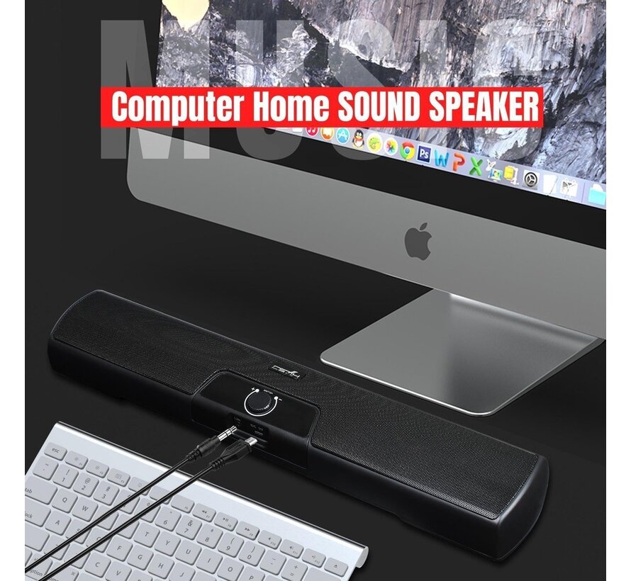 HXSJ Q3 Soundbar PC Speaker - USB - pour ordinateurs de bureau / portables / téléviseurs intelligents / projecteurs - Noir