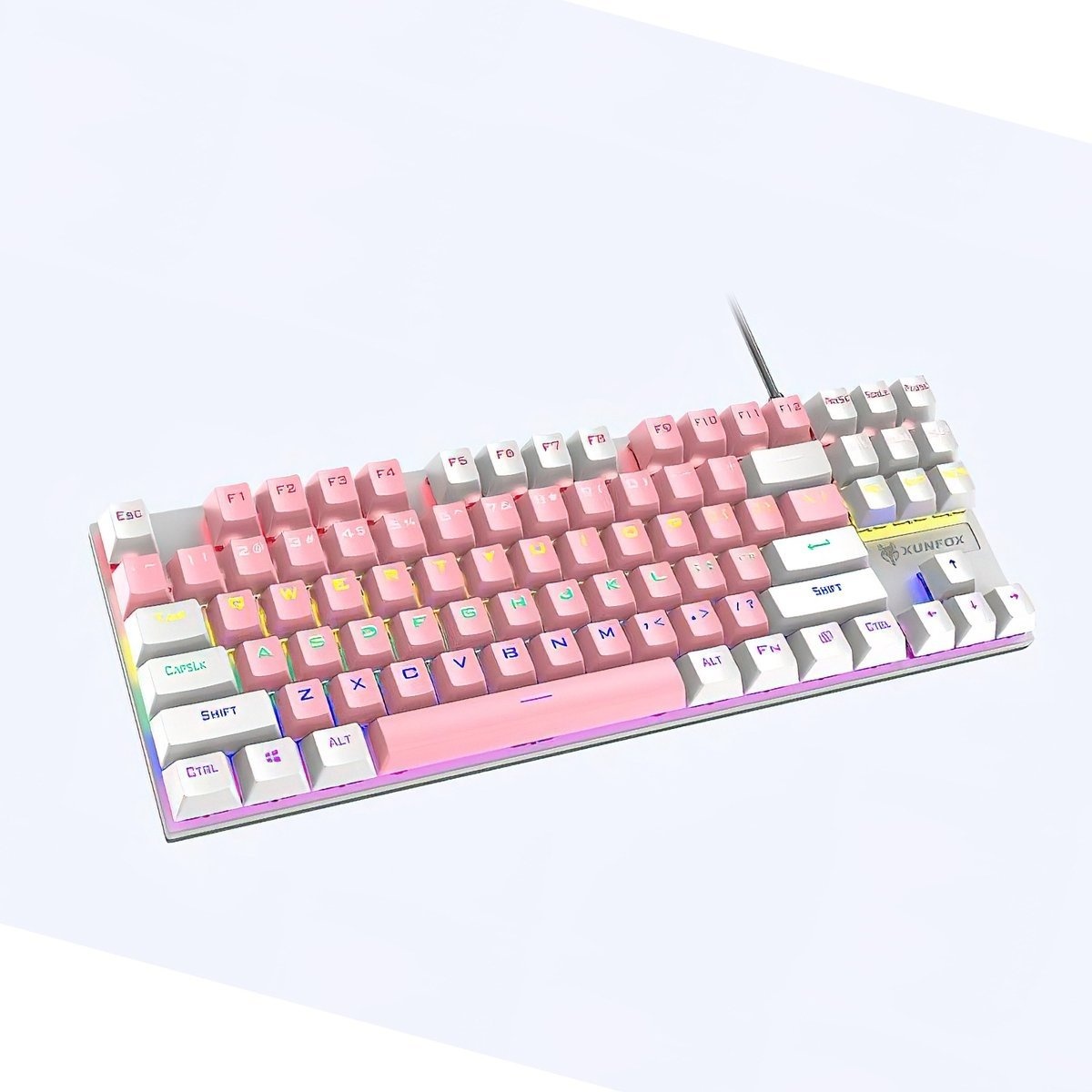 XUNFOX K80 RGB clavier de jeu mécanique 87 touches TKL - clavier de jeu Windows/Mac - interrupteur bleu - Clavier mécanique - QWERTY - claviers de jeu anti-ghosting - Rose/Blanc
