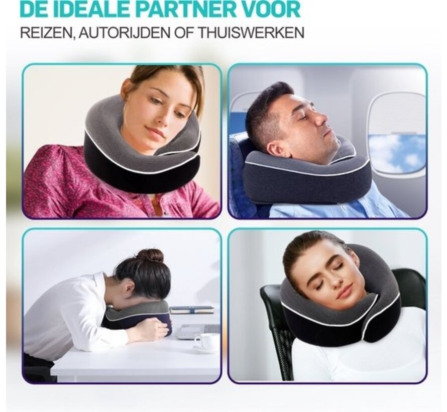 MiRi Oreiller de cou - Oreiller de voyage de luxe - Extrêmement confortable - Soutien de la nuque - Mousse à mémoire de forme - Noir - Ergonomique - Orthopédique - Avion / Voiture / Travail à domicile