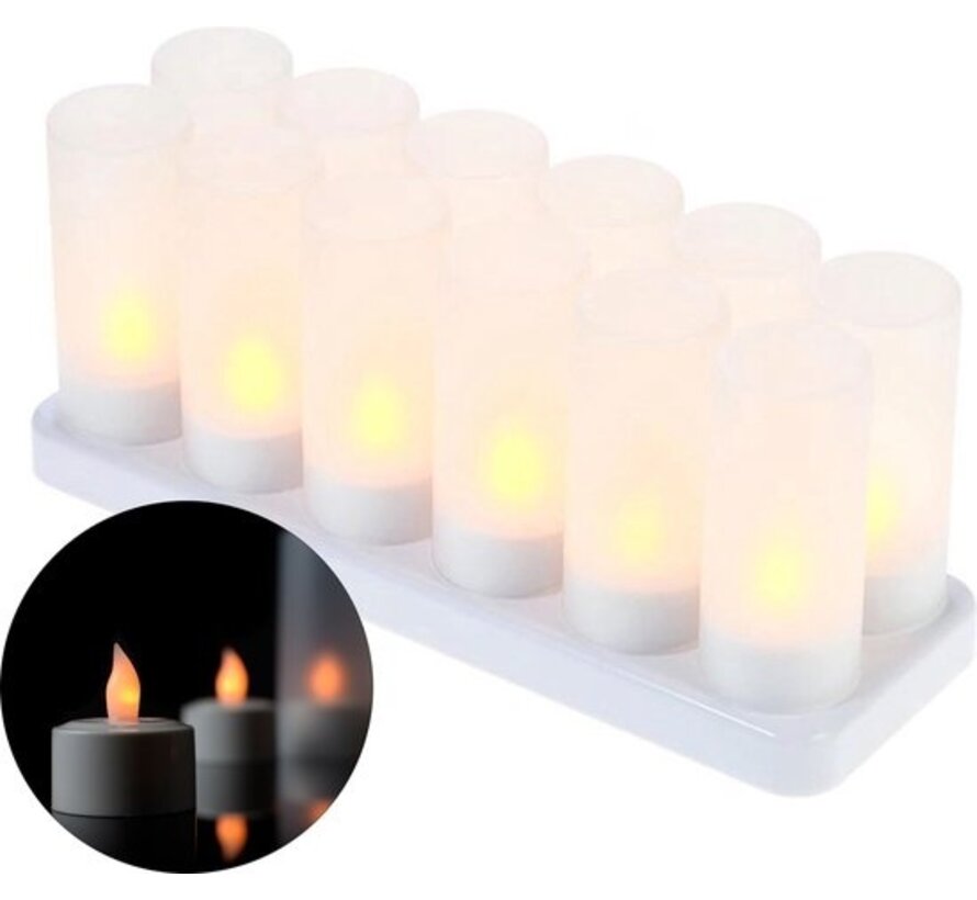 Bougies LED + Base rechargeable - Lampes à thé sûres - Décoration - 12 pièces + coupes
