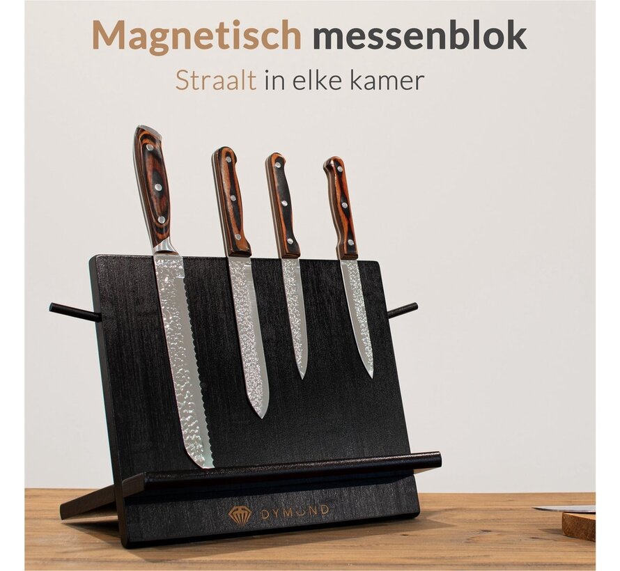 Dymund Bloc à couteaux - Magnétique - Porte-couteaux sans couteaux - Aimant à couteaux - Bambou - Noir