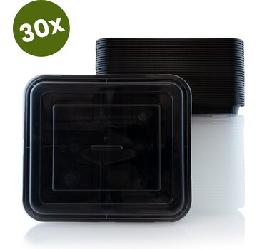 Nimma® Nimma Meal Prep Trays - 30 pièces - Barquettes pour aliments frais à 3 compartiments - Barquettes en plastique avec couvercle - 1L - Noir