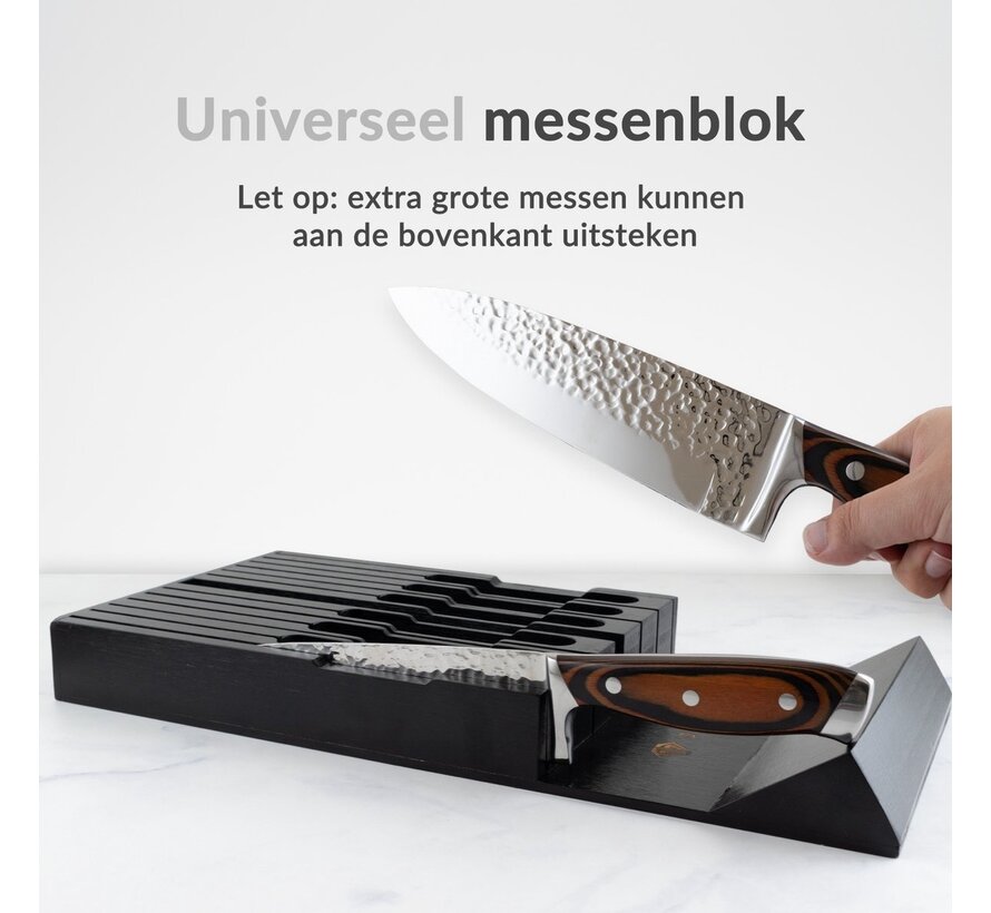 Dymund Bloc de couteaux - pour 12 couteaux - Organisateur de tiroirs sans couteaux - Bambou FSC durable - Noir