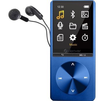 Denver Denver Lecteur MP3 / MP4 - Bluetooth - USB - Shuffle - jusqu'à 128 Go - Ecouteurs inclus - Enregistreur vocal - Dicataphone - MP1820 - Bleu