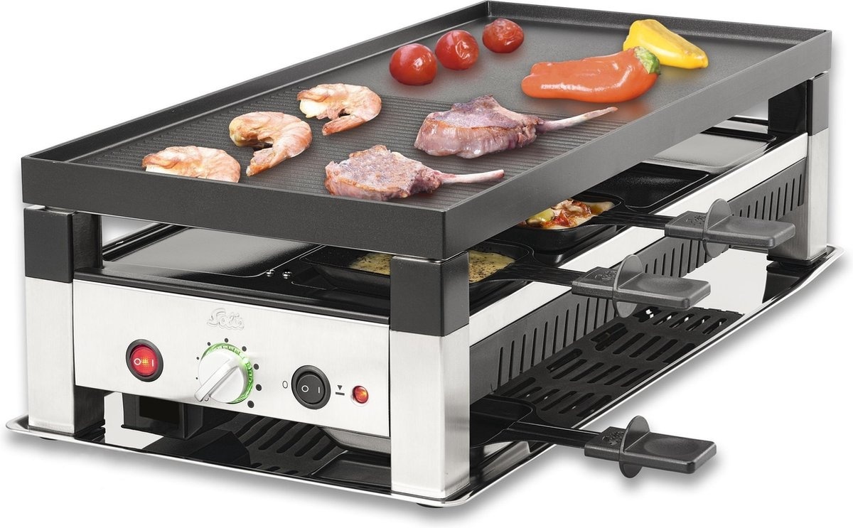 Appareil à raclette et à pierrade - Solis - 5 en 1 pour 8 personnes - Solis 791 - Argent/Noir
