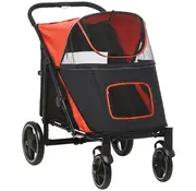 Paws PawHut Dog Cart Collapsible, One-Klick System, pliable, 2 lignes de sécurité, Rouge + Noir,