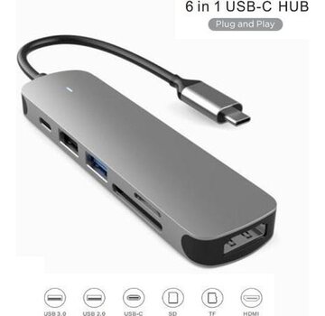 Fuegobird Fuegobird 6 in 1 USB-C HUB - USB3.0 + SD/TF + HDMI + USB-C - Voyant lumineux