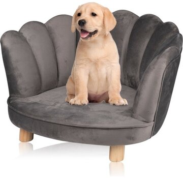 MAXXPRO Chaise pour chien et chat Pet Comfort - grise - surélevée avec pieds en bois - matière velours - 61,5 x 52 x 33 CM - animaux jusqu'à 80 KG