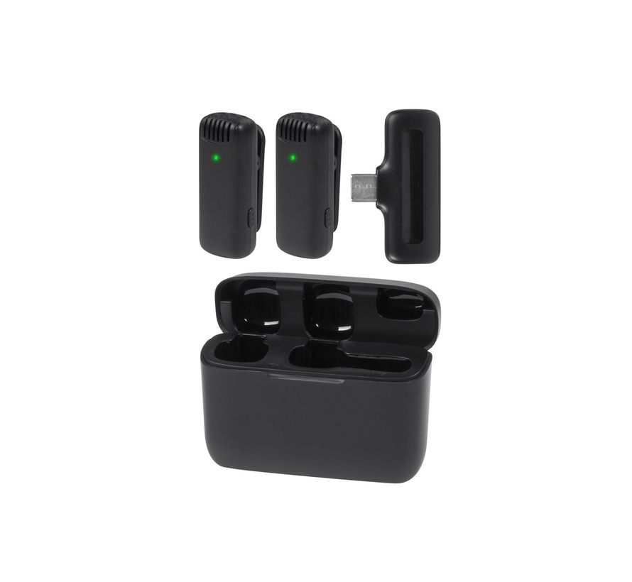 Nuvance - Microphone sans fil - 2 pièces avec étui de chargement - Microphone Tie Pin - Usb C - Microphone Lavelier - Plug & Play