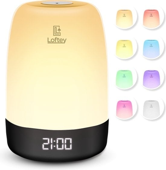 Loftey Wake Up Light - Réveil lumineux - Réveil numérique avec lampe - 5 sons de la nature - Fonction Snooze - Blanc