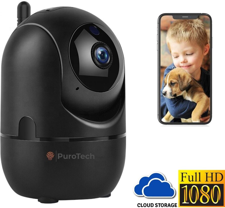 Caméra de sécurité - Caméra IP pour animaux de compagnie noire - Audio 2 voies - Détection de mouvement et de son - Vision nocturne - Internet câblé - sans fil - Caméra pour chiens - Stockage dans le nuage ou dans l'application