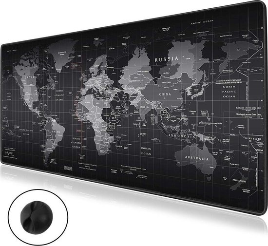 WURK Tapis de bureau professionnel - Carte du monde - Organiseur de bureau - Accessoires de bureau - Tapis de souris XXL - Antidérapant - Comprend un clip pour câble - 70x30
