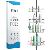 Strex Porte-douche télescopique Strex en acier inoxydable - réglable 70-275 cm - 4 paniers - qualité robuste - fixation sans perçage ni vis - Porte-douche télescopique d'angle