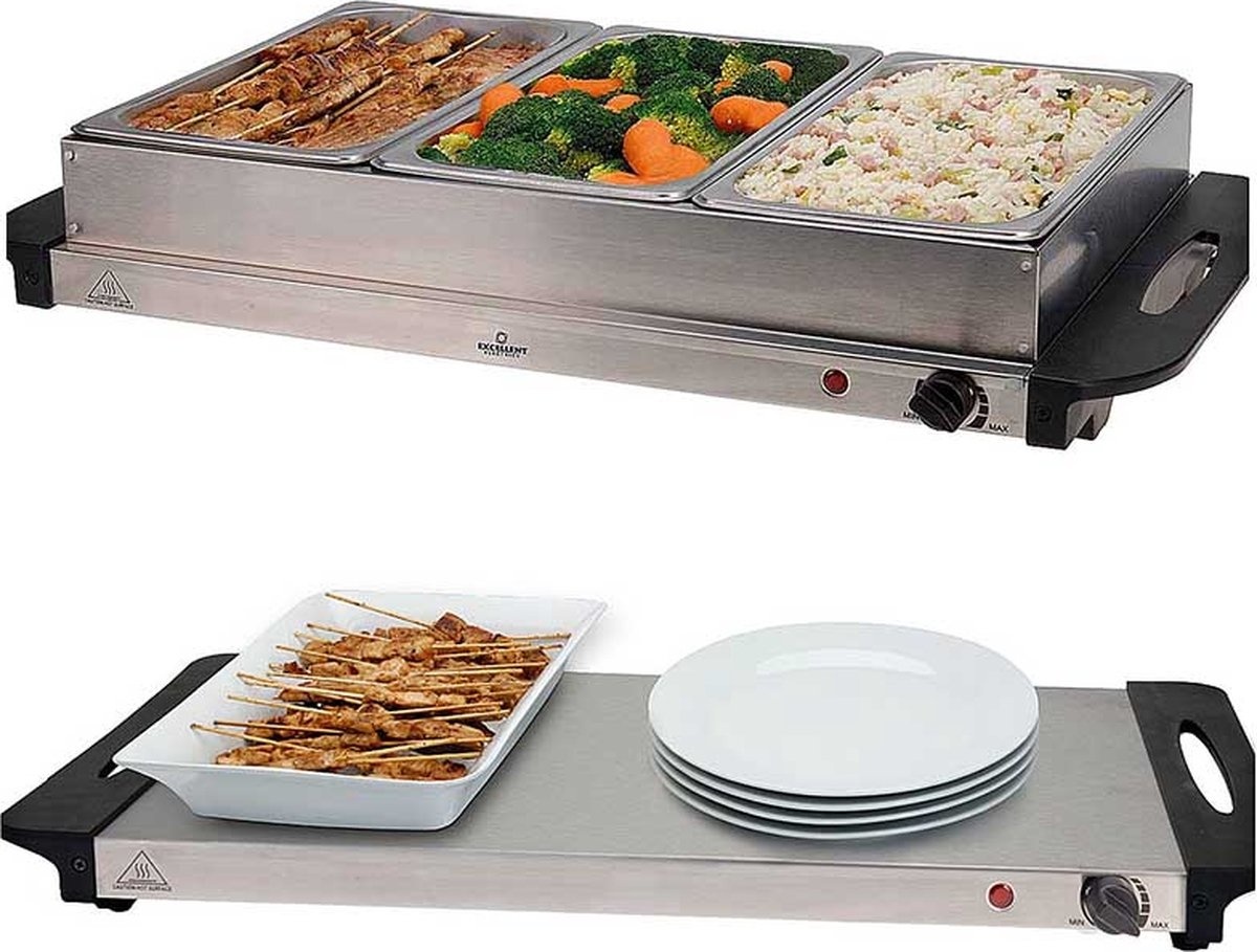 Chauffe-buffet - plaque chauffante - acier inoxydable - 300W - 53 x 35 x 10cm