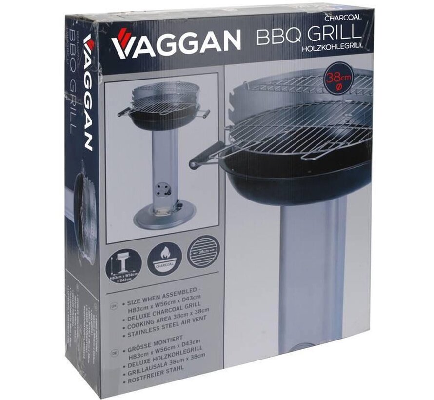 Barbecue au charbon de bois de luxe Vaggan en acier inoxydable avec grille de stockage - 83 cm - Surface de cuisson 38x38 cm
