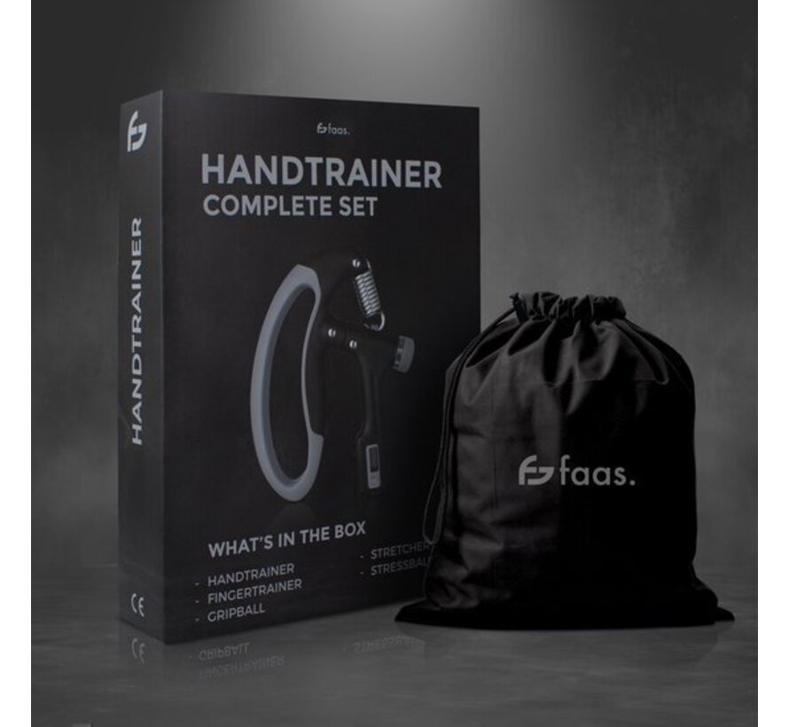 Kit d'entraînement pour la main - 5 pièces - 10 à 100 KG - Compteur numérique - Entraînement de la main, de l'avant-bras, du poignet et des doigts - Balle anti-stress, Squeephalter, Stretcher & Grip ball