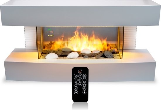 Cheminée d'ambiance électrique - 230V/2000W - Effet de flamme LED - Blanc