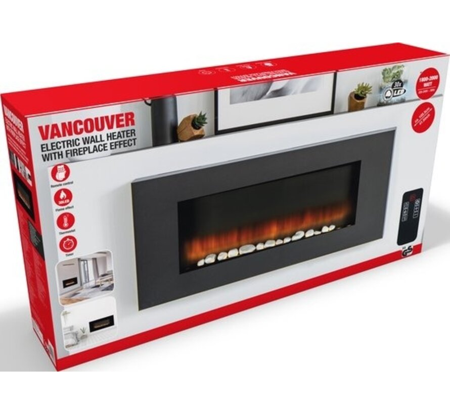Classic Fire Atmosphere Fireplace Vancouver AJ145 - 2000 Watts - LED - avec télécommande