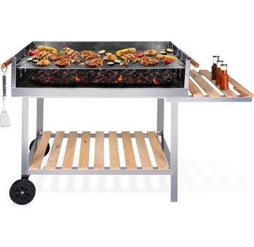 BBQ Collection BBQ Collection Barbecue au charbon de bois - Chariot avec table d'appoint - Gril sur roues - acier inoxydable - 2 grilles - 98 x 56 x 85 CM