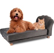 MAXXPRO maxxpro Banc pour chien et chat - Gris - Surélevé avec pieds en bois - Matière velours - 90 x 44 x 34 cm - Animaux jusqu'à 80 KG