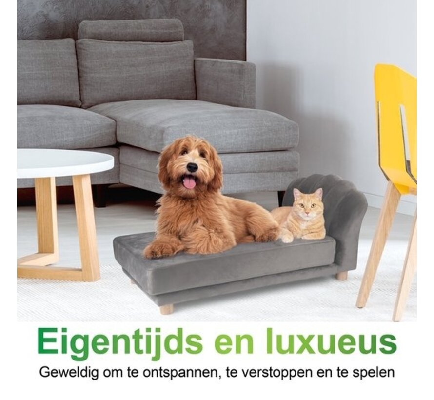 maxxpro Banc pour chien et chat - Gris - Surélevé avec pieds en bois - Matière velours - 90 x 44 x 34 cm - Animaux jusqu'à 80 KG