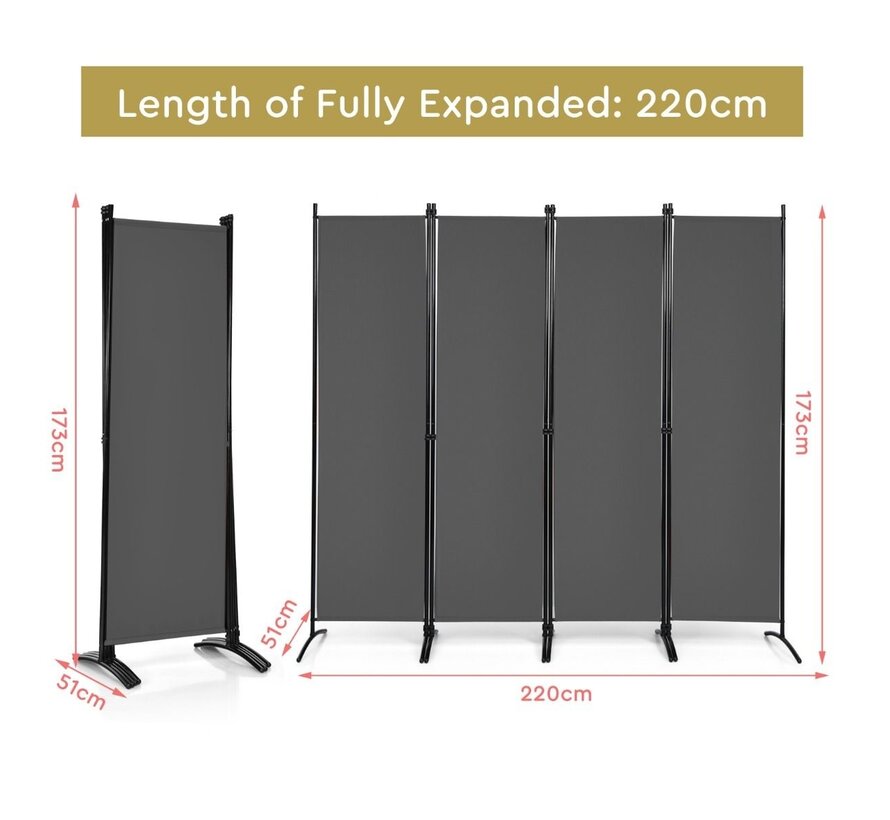 Coast 4-piece 173 cm High Room Divider cloison portable avec cadres en acier gris