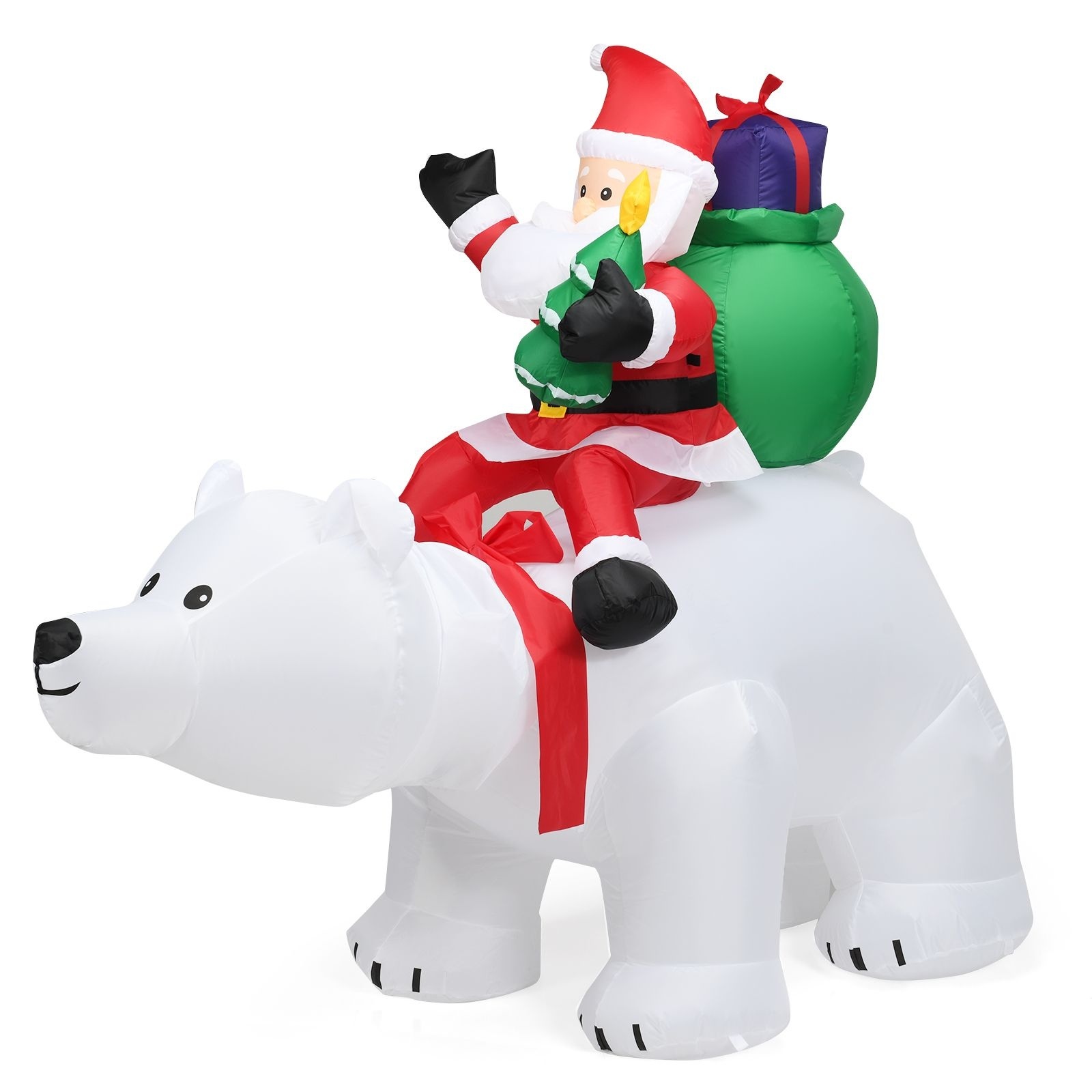 Ours polaire et Père Noël gonflable Coast, figurine de Noël avec LED, décorations de Noël avec soufflerie et accessoires 200cm