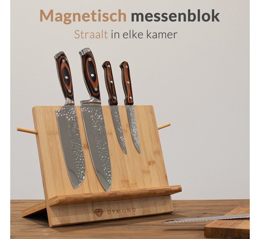 Dymund Bloc à couteaux - Magnétique - Porte-couteaux sans couteaux - Aimant à couteaux - Bambou - Couleur bois