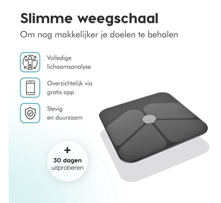 Qumax Smart Scale with Body Analysis - Pèse-personne avec application néerlandaise - Pèse-personne numérique avec 11 fonctions de mesure - Antidérapant - Noir
