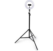 Grundig Anneau lumineux pour selfie - Grundig - Lampe annulaire selfie - avec trépied - 210 cm - 3 modes de chaleur et de lumière - Médias sociaux et Vlogs - USB - Smartphone
