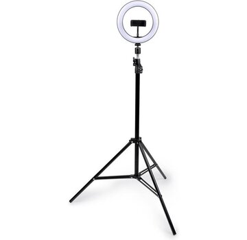 Grundig Anneau lumineux pour selfie - Grundig - Lampe annulaire selfie - avec trépied - 210 cm - 3 modes de chaleur et de lumière - Médias sociaux et Vlogs - USB - Smartphone