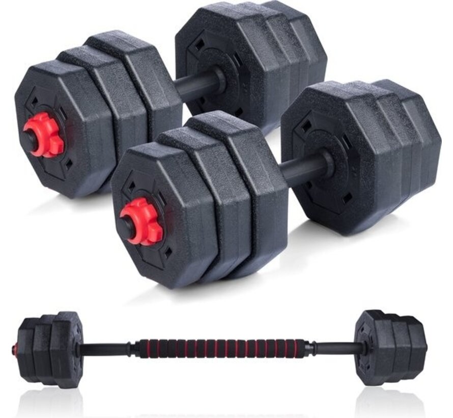 Umbro Dumbbell Set - 19 Pieces - Barbell and Dumbells - Weights of 1.25 KG, 1.5KG and 2KG - Dumbbells and Connecting Bar - Plastic - Black/Red