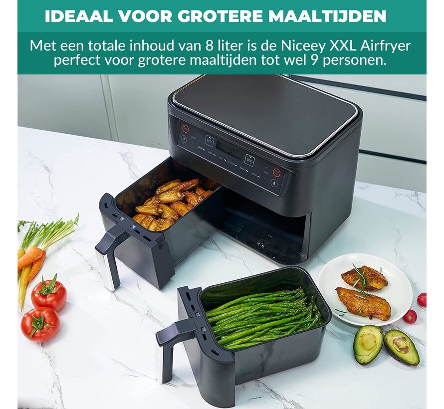 Niceey Double Airfryer XXL - 8L - 2460W - Noir