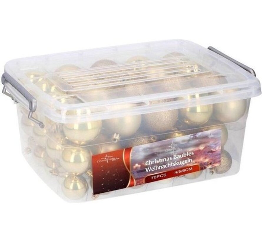 Cadeaux de Noël Coffret de boules de Noël - 70 boules - plastique/plastique - Ø4/5/6 cm - mat/ brillant/ pailleté - or