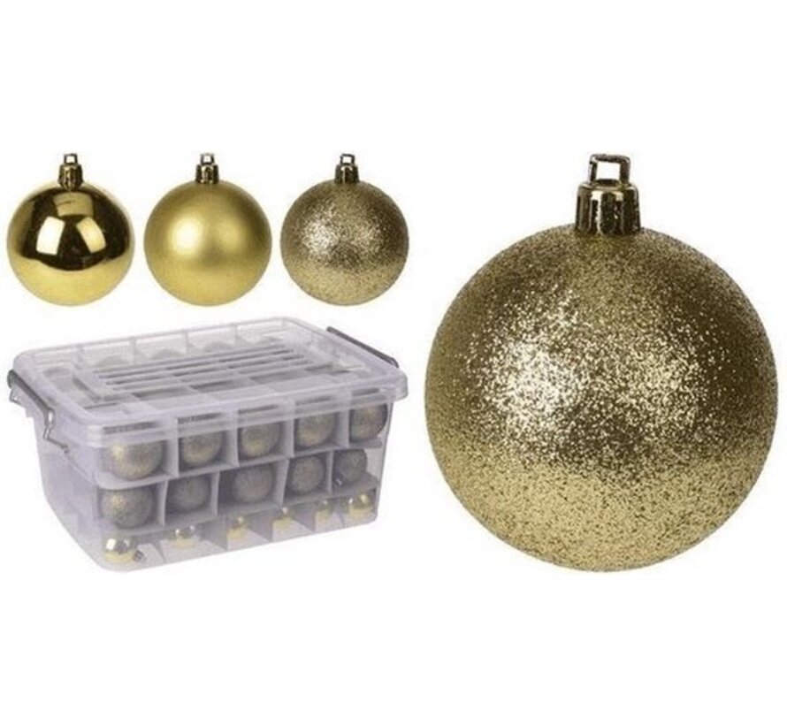 Cadeaux de Noël Coffret de boules de Noël - 70 boules - plastique/plastique - Ø4/5/6 cm - mat/ brillant/ pailleté - or