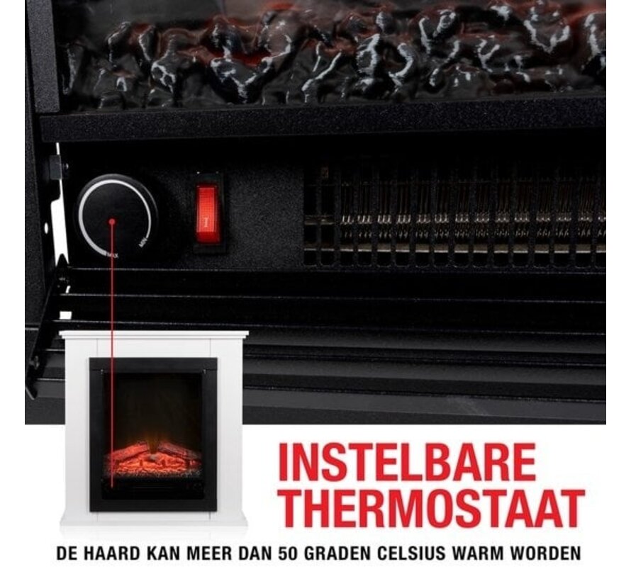 Classic Fire Atmosphere Fireplace Electric Lugano - Cheminée électrique avec manteau - 1800 watts - Noir/Blanc