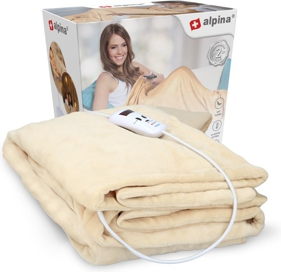 Couverture électrique - Alpina - Chauffage électrique - 1 personne - Flanelle - avec minuterie - 10 niveaux de chaleur - 130x180 cm - Beige