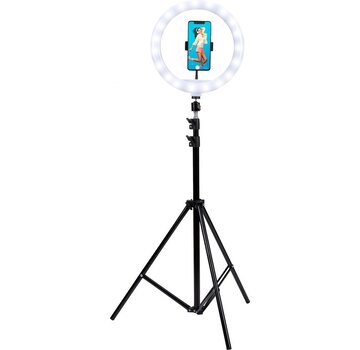 Grundig Anneau lumineux - Grundig - Éclairage circulaire - Lampe annulaire - Éclairage annulaire -avec trépied et support de téléphone - réglable jusqu'à 195 cm - convient pour TikTok et YouTube - 3 modes d'éclairage