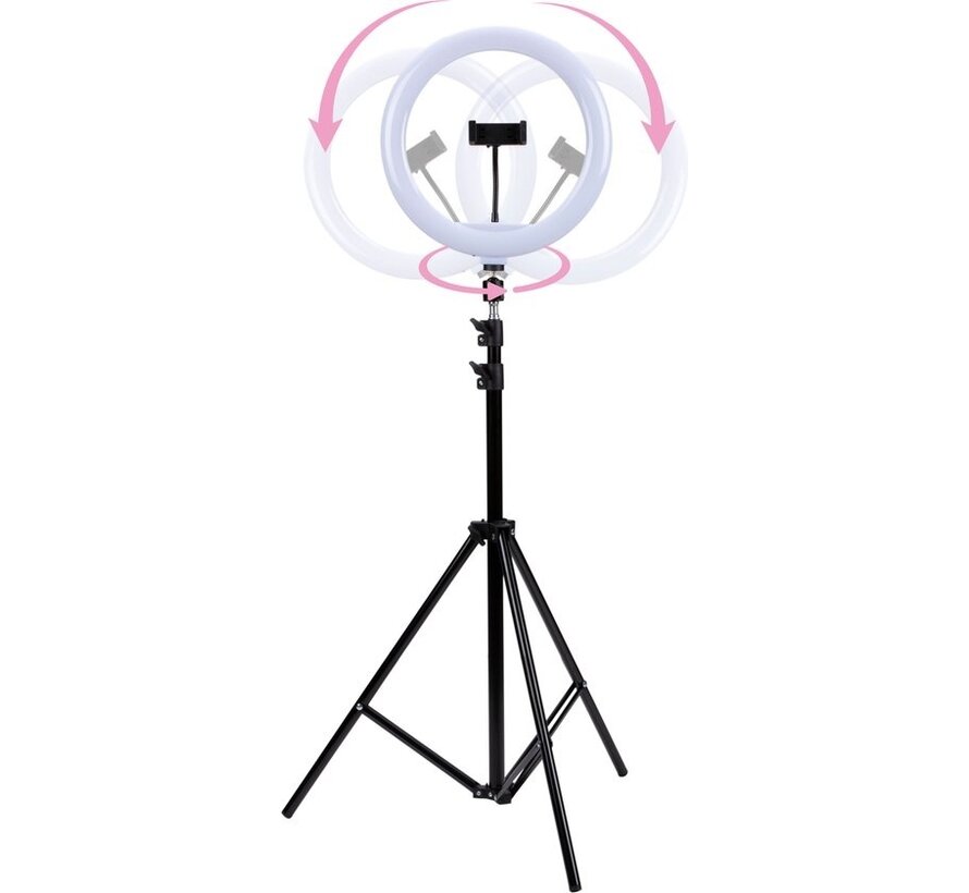 Anneau lumineux - Grundig - Éclairage circulaire - Lampe annulaire - Éclairage annulaire -avec trépied et support de téléphone - réglable jusqu'à 195 cm - convient pour TikTok et YouTube - 3 modes d'éclairage