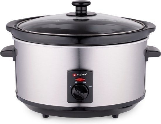 Mijoteuse Alpina - 3,5 litres - cuve intérieure en céramique - 3 niveaux de température - acier inoxydable