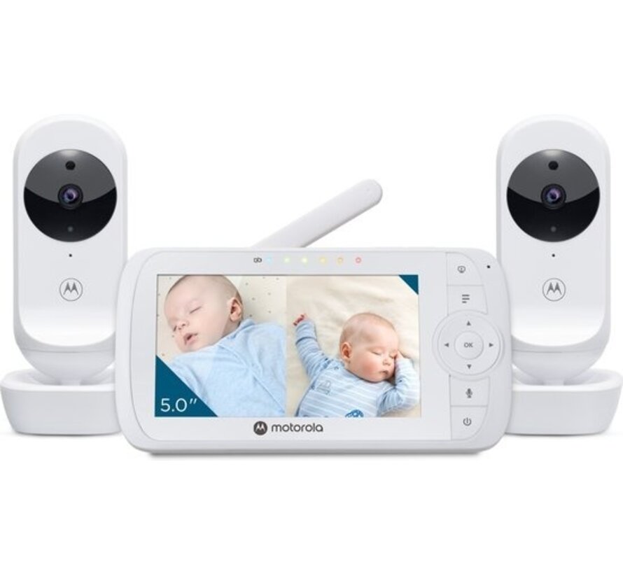 Motorola Nursery VM35-2 - Baby Monitor avec écran divisé de 5 pouces et 2 caméras - Vision nocturne - Microphone intégré