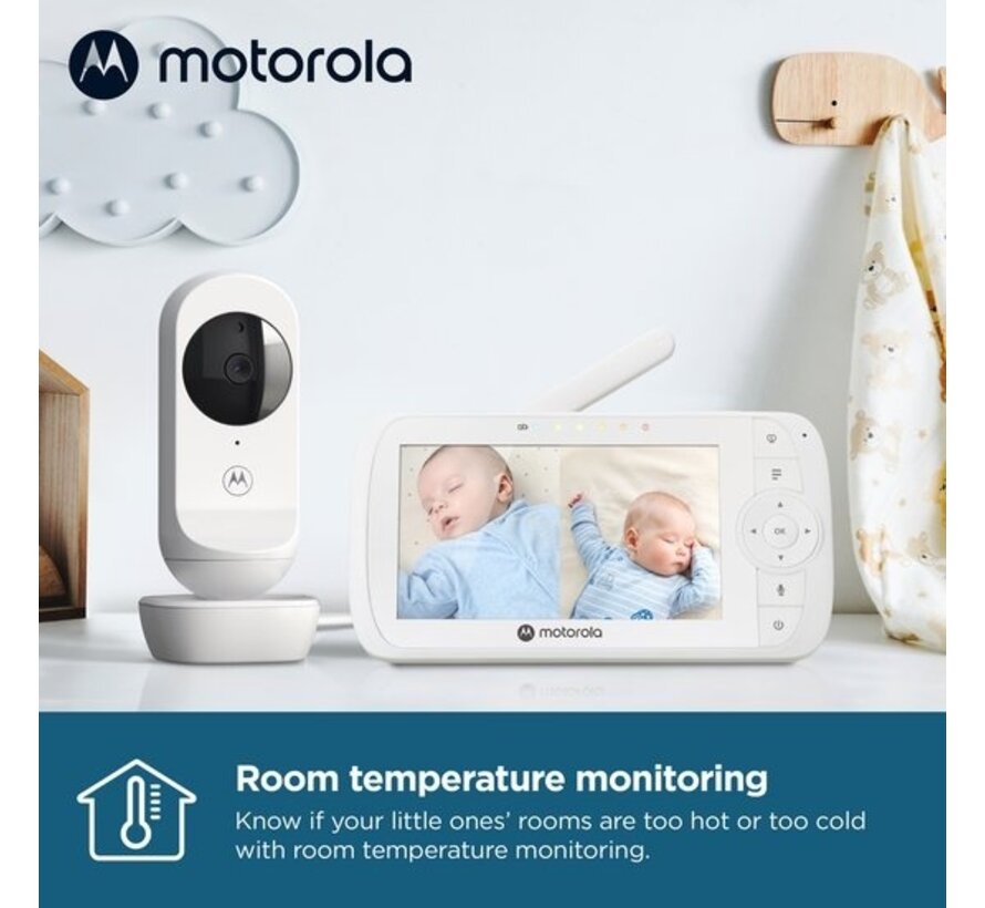 Motorola Nursery VM35-2 - Baby Monitor avec écran divisé de 5 pouces et 2 caméras - Vision nocturne - Microphone intégré